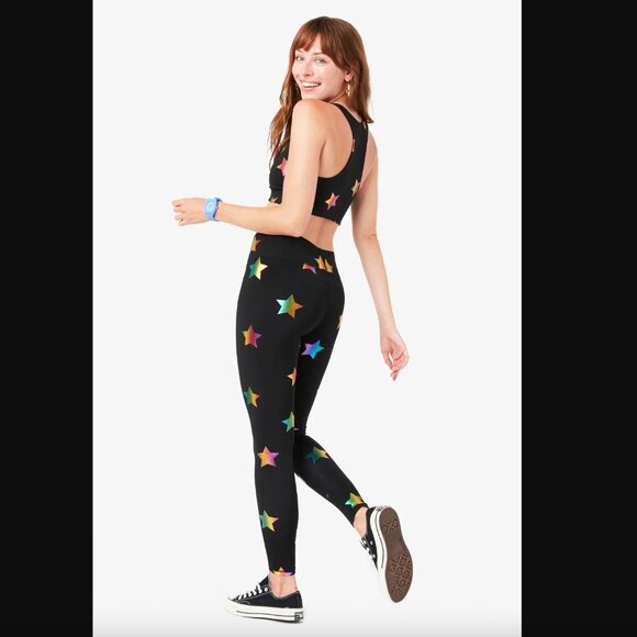 Terez UpLift Leggings in Black Rainbow Star Foil - 27" Inseam Size S - Picture 4 of 13
